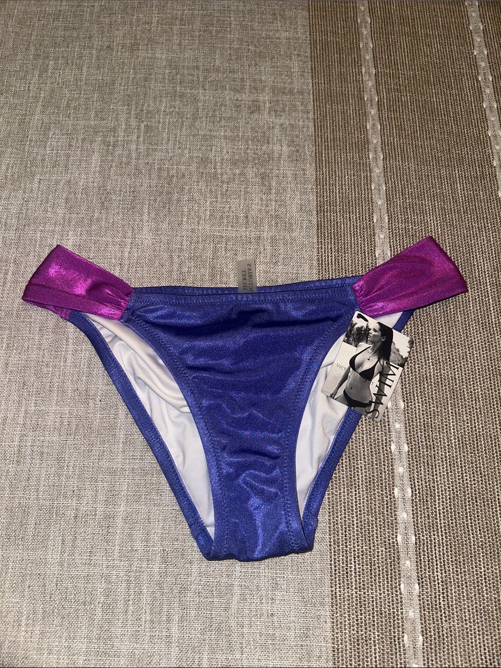 Victoria's Secret Purple Shimmer Bikini Bottoms with Pink Trim